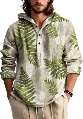 Vista 16 de Sudaderas con capucha con estampado floral retro para hombre, estilo bohemio, con botones, manga larga, sudaderas de gran