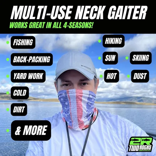 Vista 3 de Two Rocks Fishing Polainas de cuello para hombres y mujeres - Mascarilla facial UPF 50+ - Cubierta protectora para la cara y el cuello - Protección