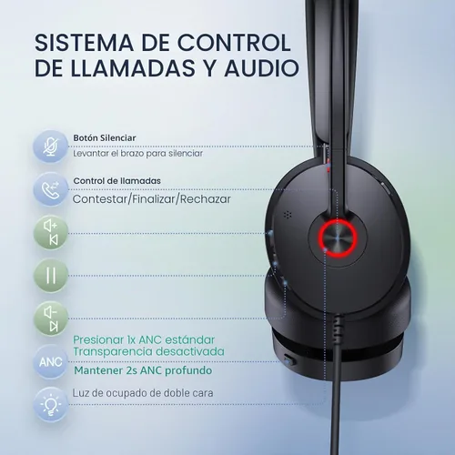 Vista 7 de Yealink Auriculares USB-C/A con cable UH48 ANC, 6 micrófonos con Negro