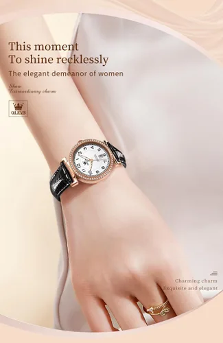 Vista 3 de OLEVS Reloj de mujer marrón con correas de cuero para mujer, elegante vestido de lujo con cronógrafo, resistente al agua, fecha, día