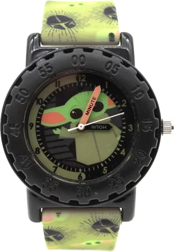 Vista 2 de Accutime Star Wars Baby Yoda - Reloj de pulsera analógico de cuarzo con cara pequeña, detalles negros para niñas, niños, niños de todas las edades