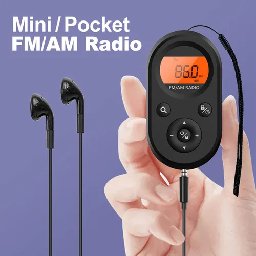 Vista 2 de Radio AM FM, mini radio de sintonización digital, radio estéreo portátil con auriculares, 76 a 108 MHz FM 520/522 a 1710 KHz AM para senderismo