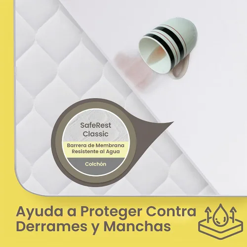 Vista 2 de SafeRest Protector de colchón impermeable tamaño individual – Funda de cama suave, transpirable y ajustada con bolsillos elásticos de 18" – Funda