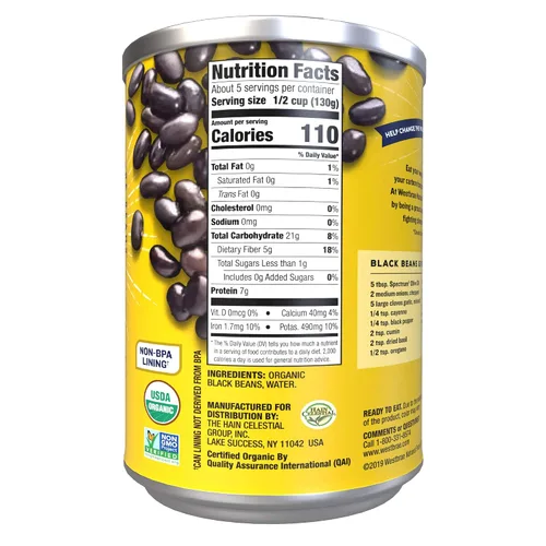 Vista 2 de Westbrae Natural Frijoles negros orgánicos, sin sal añadida, 25 onzas (paquete de 12)