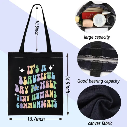 Vista 4 de ENSIANTH Patólogo del habla maestro bolsa de asas AAC SLP regalo pequeño humanos comunicar terapeuta del habla regalo de agradecimiento, Negro
