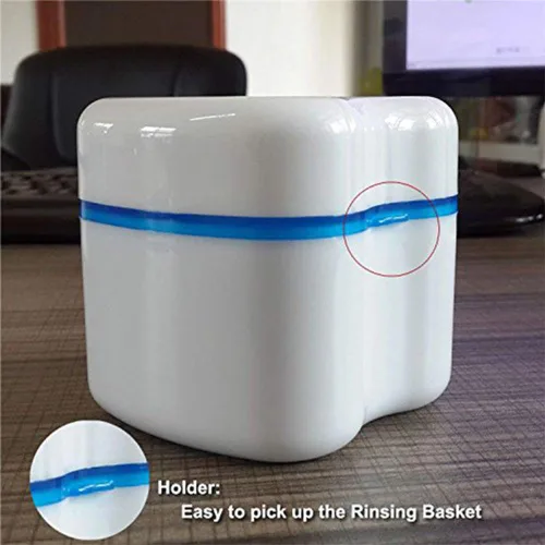 Vista 7 de Taza de dentadura, caja de baño para dentadura postiza, caja de baño para limpieza, almacenamiento y recuperación, color aleatorio, 1 pieza