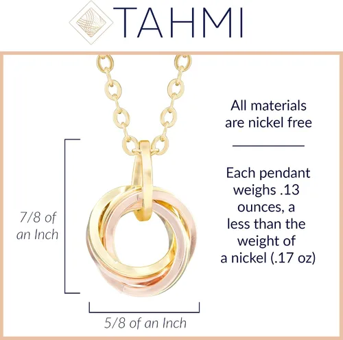 Vista 3 de Tahmi Classy 14K Yellow and Pink Rose Gold-Filled Classic Love Knot Circle Pendant Necklace Dressy Jewelry Jewelry Gift for Her- 18 Inches