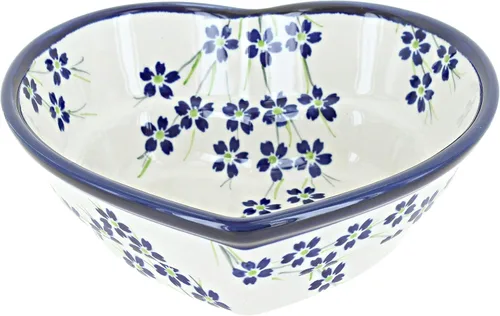 Vista 5 de Blue Rose - Cuenco de corazón pequeño de cerámica polaca Country Meadow