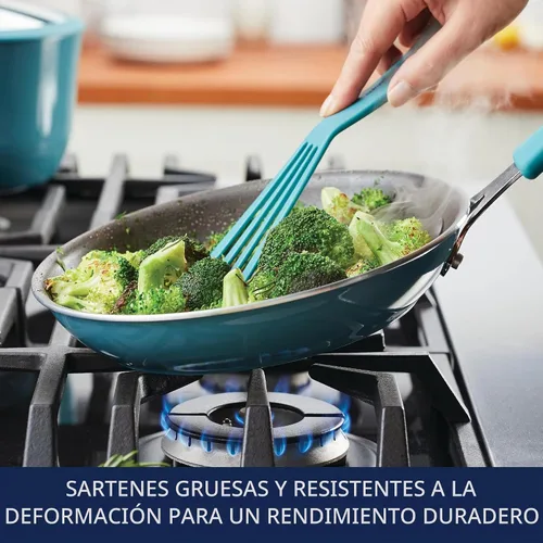 Vista 9 de Rachael Ray Cook + Create - Juego de utensilios de cocina antiadherentes de aluminio, 10 piezas, azul agave