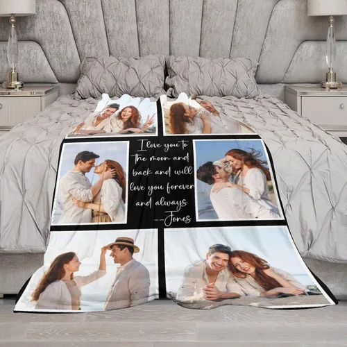 Vista 2 de Manta personalizada de doble cara con fotos, texto, regalos de Navidad para novio, marido, novia, esposa, manta personalizada para aniversario