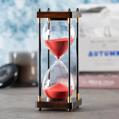 Vista 8 de Reloj de Arena Grande de 60 Minutos, Temporizador de Arena de Madera Decorativo con Arena Negra, Reloj de Arena de 1 Hora