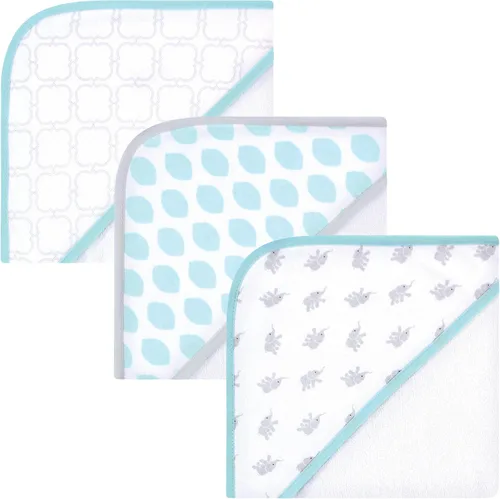Vista 4 de Luvable Friends Toallas unisex con capucha de rizo de algodón para bebé, elefante básico, talla única