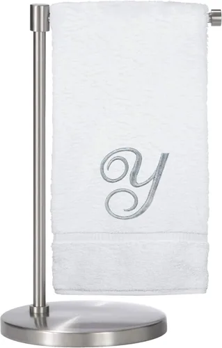 Vista 55 de Script R - Toalla de baño con monograma, regalo personalizado, 27 x 54 pulgadas, juego de 1 toalla bordada con texto dorado, 100% algodón turco Navy