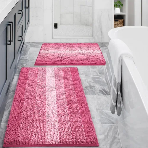 Vista 20 de Gibelle Alfombras de baño negras, alfombra de baño de chenilla de lujo, alfombra pequeña antideslizante para ducha y alfombras de piso para baño