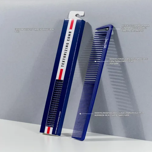 Vista 2 de JOHNNY B. Peine de pelo texturizante de carbono profesional, azul 2 PCS