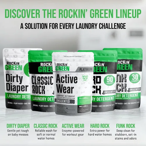 Vista 9 de Rockin' Green Detergente para Ropa, A Base de Plantas, Detergente en Polvo Totalmente Natural para Ropa, Vegano y Biodegradable Combate Olores
