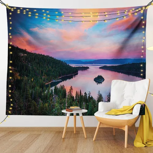 Vista 62 de Ambesonne Tapiz de hongos, atmósfera psicodélica, escena astral estrellada con motivos orientales trippy, decoración de tela para colgar en la pared