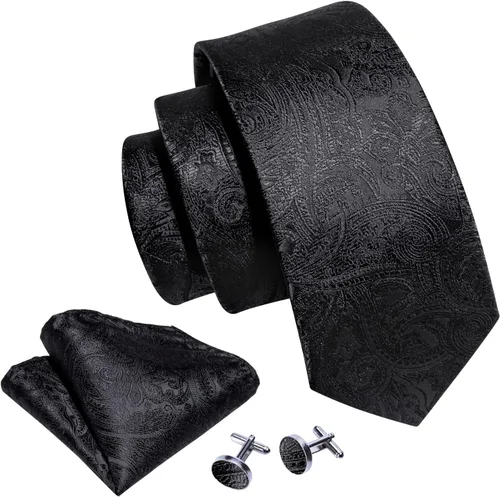 Vista 117 de Barry.Wang - Juego de corbata de seda para hombre, diseño de cachemira, pañuelo y gemelos de bolsillo