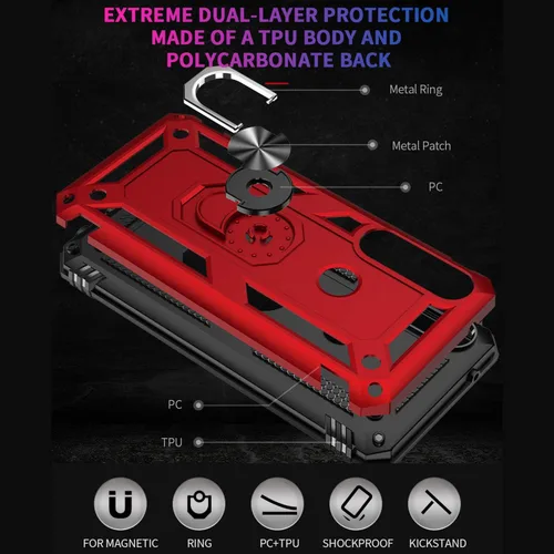 Vista 5 de TJS - Funda compatible con Motorola Moto G Power (2020) (negro) Anillo de metal soporte magnético Kickstand Heavy Duty Drop Protector Teléfono