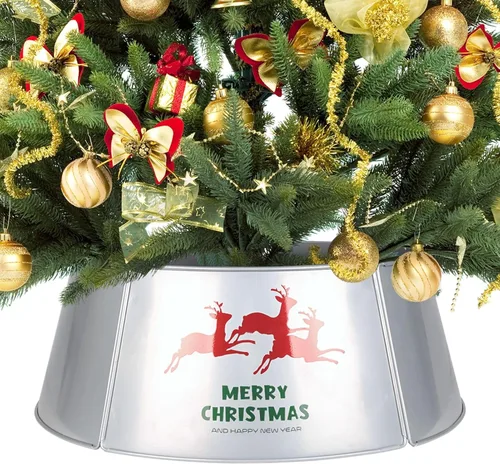 Vista 12 de HarcoHome Collar de Árbol de Navidad de Metal con Copo de Nieve 3D Auténtico, Base de Hierro Hexagonal Resistente para Árbol de Lápiz, Anillo