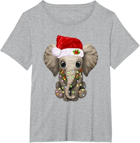 Vista 56 de Lindo elefante de Navidad luz divertido elefante amante de Navidad regalo camiseta Negro