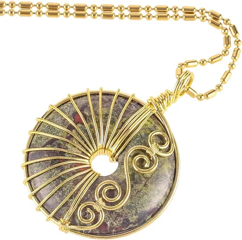 Vista 2 de SUNYIK Lucky Coin - Collar con colgante de piedra de cristal envuelto en alambre para mujeres y hombres, joyería de amuleto de dona de cristal