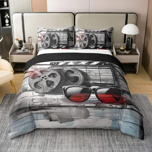 Vista 27 de Homewish Theater Cinema Poster 100% Cotton Duvet Cover Twin Size,Retro Movie Bedding Set 2Pcs for Kids Girls Boys Room Decor,Popcorn Comforter Cover