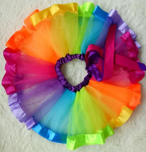 Vista 2 de LYLKD Faldas de tutú arcoíris en capas para niñas pequeñas con diadema de cuerno de unicornio Arcoiris Rainbow