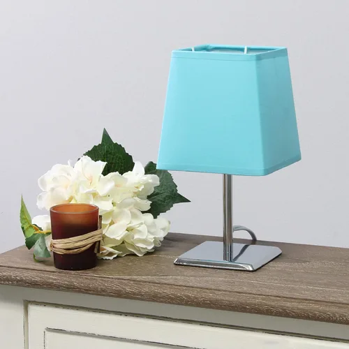 Vista 4 de Simple Designs LT2062-BLU - Mini lámpara de mesa cuadrada cromada Empire con pantalla de tela, azul