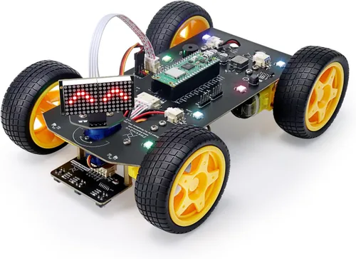 Vista 12 de Freenove Mecanum Wheel - Kit de coche para Raspberry Pi Pico (incluido) (compatible con Arduino IDE), expresiones de matriz de puntos, prevención