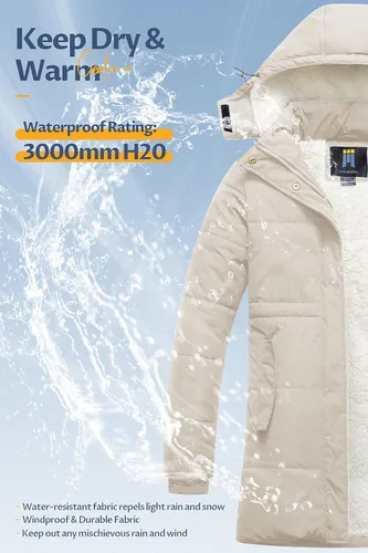Vista 4 de CREATMO US Abrigo de invierno de sherpa grueso para mujer, chaqueta de nieve cálida con capucha extraíble