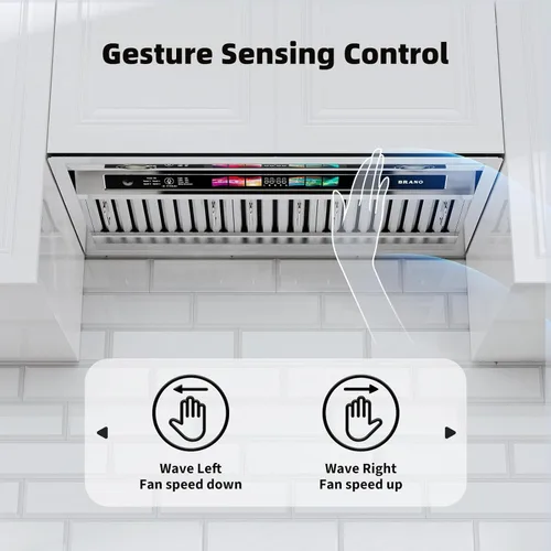 Vista 5 de BRANO Campana extractora de inserción, campana de ventilación de cocina integrada de 900 CFM con control de voz, gestos y táctil, ventilador