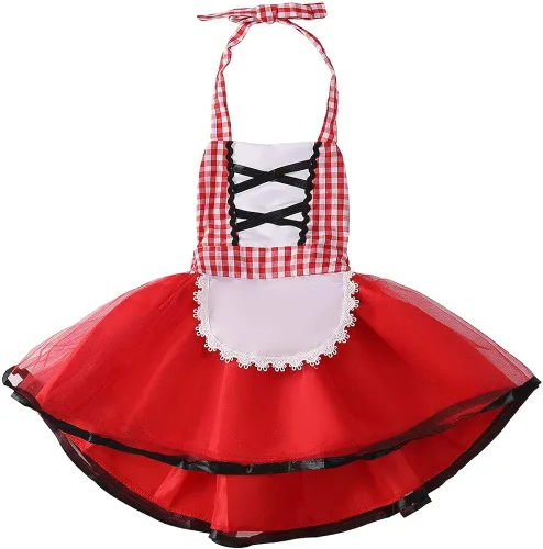 Vista 3 de HIHCBF - Disfraz de caperucita roja para Halloween, vestido de tutú con capa de capa, cuento de hadas