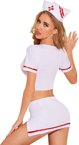 Vista 3 de DIDK Conjunto de lencería para mujer 3 piezas uniforme para adultos con tanga