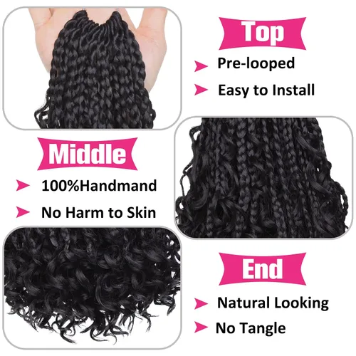 Vista 3 de Unionbeauty - 8 paquetes de trenzas bohemias de diosa en caja, de ganchillo de pelo para mujer negra, 8 pulgadas de trenzas de caja bob bohemias