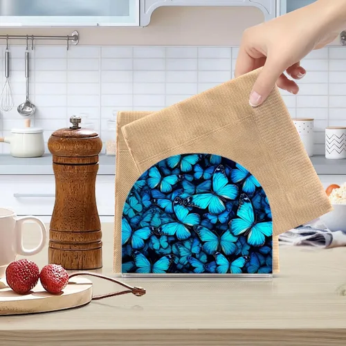 Vista 6 de Servilletero con mariposas azules para mesas, servilleteros de acrílico transparente, servilleteros de cóctel para cocina, restaurante, bar
