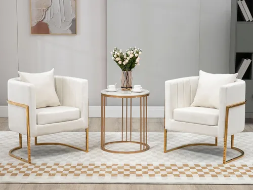 Vista 3 de X-VOLSPORT Silla decorativa de terciopelo, moderna, con forma de barril, para sala de estar/dormitorio/recepción de invitados, sillón de club