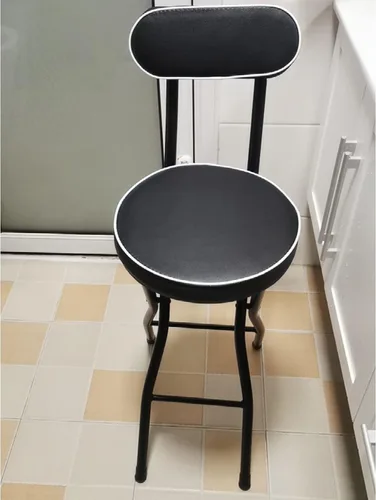Vista 5 de Taburete de bar plegable con respaldo, taburetes de bar de piel sintética, taburetes redondos para mostrador de cocina, silla de comedor, taburete