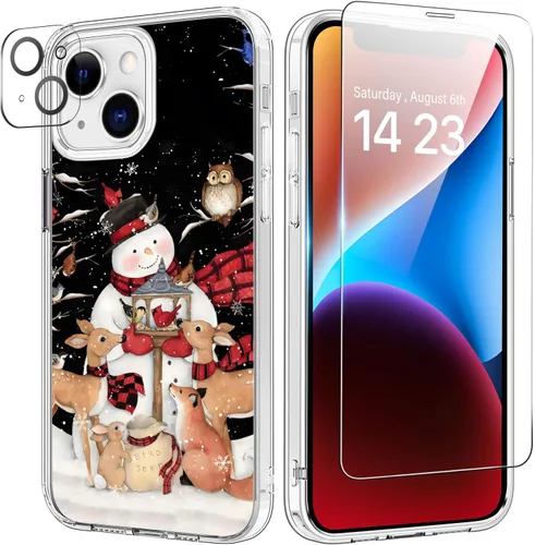 Vista 30 de bicol Funda para iPhone 14 Plus con Protector de Pantalla y Lente de Cámara - Diseños Florales de Moda para Mujeres y Niñas - Funda Transparente