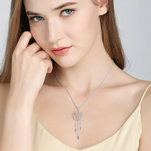 Vista 3 de MBSUUH Juego de collar y aretes de plata de ley 925 atrapasueños para mujeres y niñas