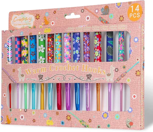 Vista 18 de Coopay - Juego de ganchos de ganchillo cálidos y cómodos de aluminio 9pcs 2.0mm-6.0mm(B-J) Smooth Crochets Needles Set for Crocheting, Blue Flower