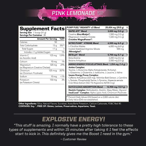 Vista 5 de PMD Sports Ultra Pump Fuel Insanity - Pre entrenamiento - Limonada rosa (30 porciones) Sports Omega Cuts Elite Thermogenic Fat Burner