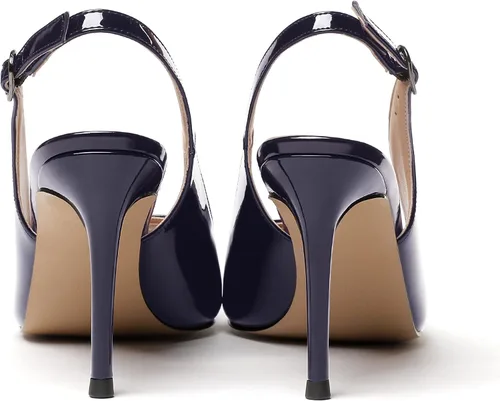 Vista 4 de WAYDERNS Zapatos de vestir de tacón alto con correa al tobillo y puntera abierta, de charol y tacón alto, bonitos zapatos de vestir de 3.5 pulgadas