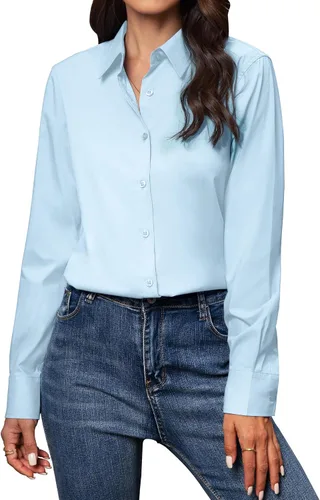 Vista 25 de Camisas con botones para mujer de ajuste clásico, camisa de vestir, camisa de trabajo, de negocios, casual, de manga larga, blusa, tops