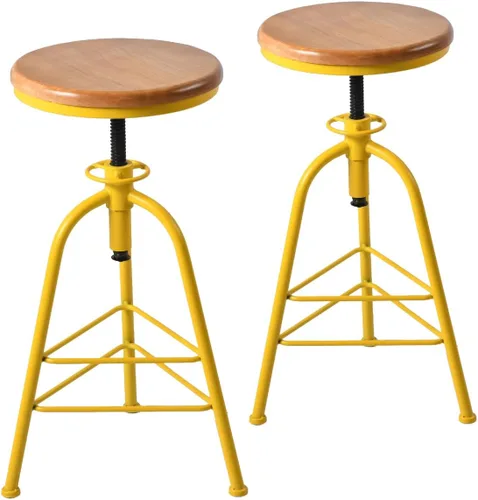 Vista 9 de Topower Taburete de bar de altura ajustable de metal de diseño industrial antiguo, silla de desayuno de comedor de cocina, taburete de madera