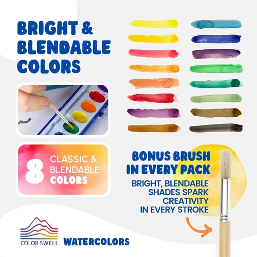 Vista 3 de Juego de pintura de acuarela de 8 colores con pinceles de madera, lavable y no tóxico, ideal para niños, estudiantes y actividades en el aula