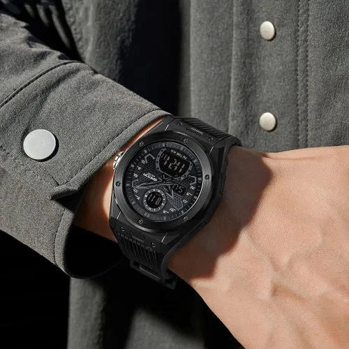 Vista 4 de KXAITO Reloj deportivo con caja de acero inoxidable para hombre, reloj militar, cronómetro LED para exteriores, digital, electrónico, grande