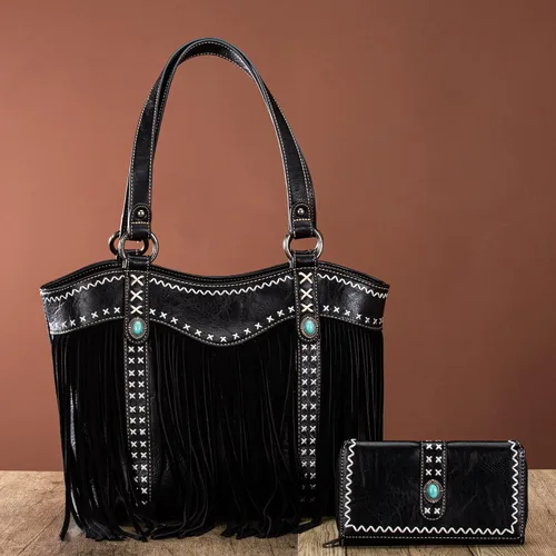 Vista 2 de Montana West Bolso de mano occidental para mujer, colección de flecos, bolsos aztecas bohemios