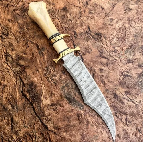 Vista 4 de Poshland RG-44 Cuchillo de caza de acero de Damasco hecho a mano - Mango magnífico
