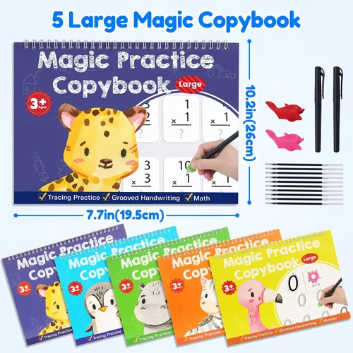 Vista 2 de Grandes libros de práctica de escritura con ranuras mágicas para niños, libros de escritura con ranuras reutilizables, libros de trazado de números